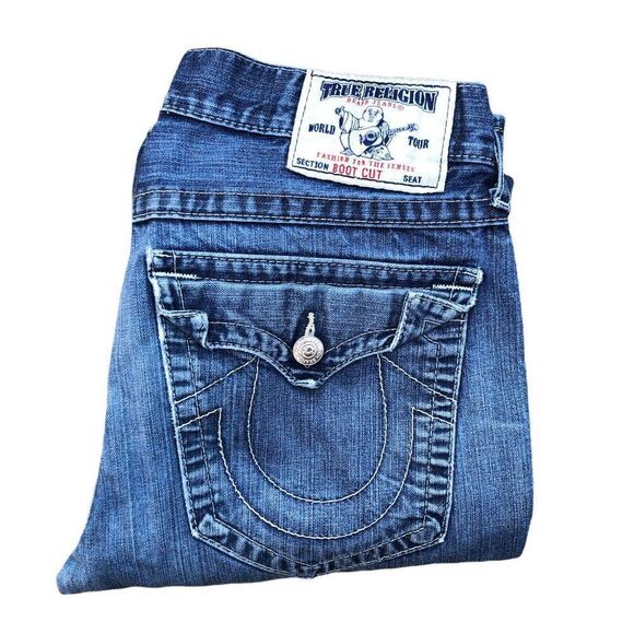 True Religion Jeans Size 34 BOOT CUT Blue - Picture 1 of 11